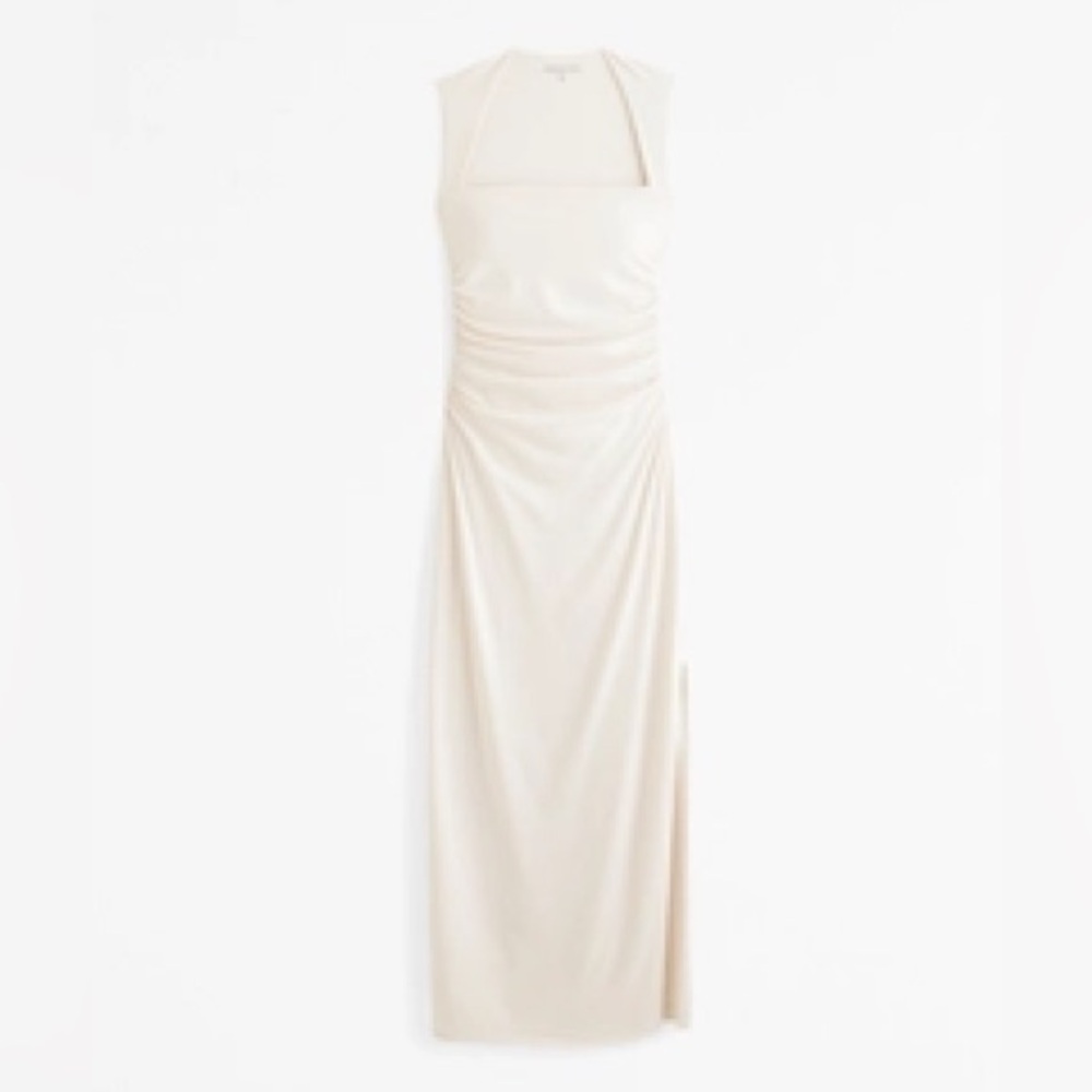 Abercrombie & Fitch Cream Ruched Halter Gown
